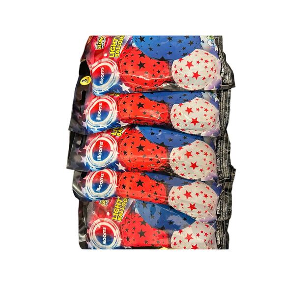 Illooms bundle of 5 packs Patriotic Light Up Balloons 15 Balloons Total - Picture 3 of 10